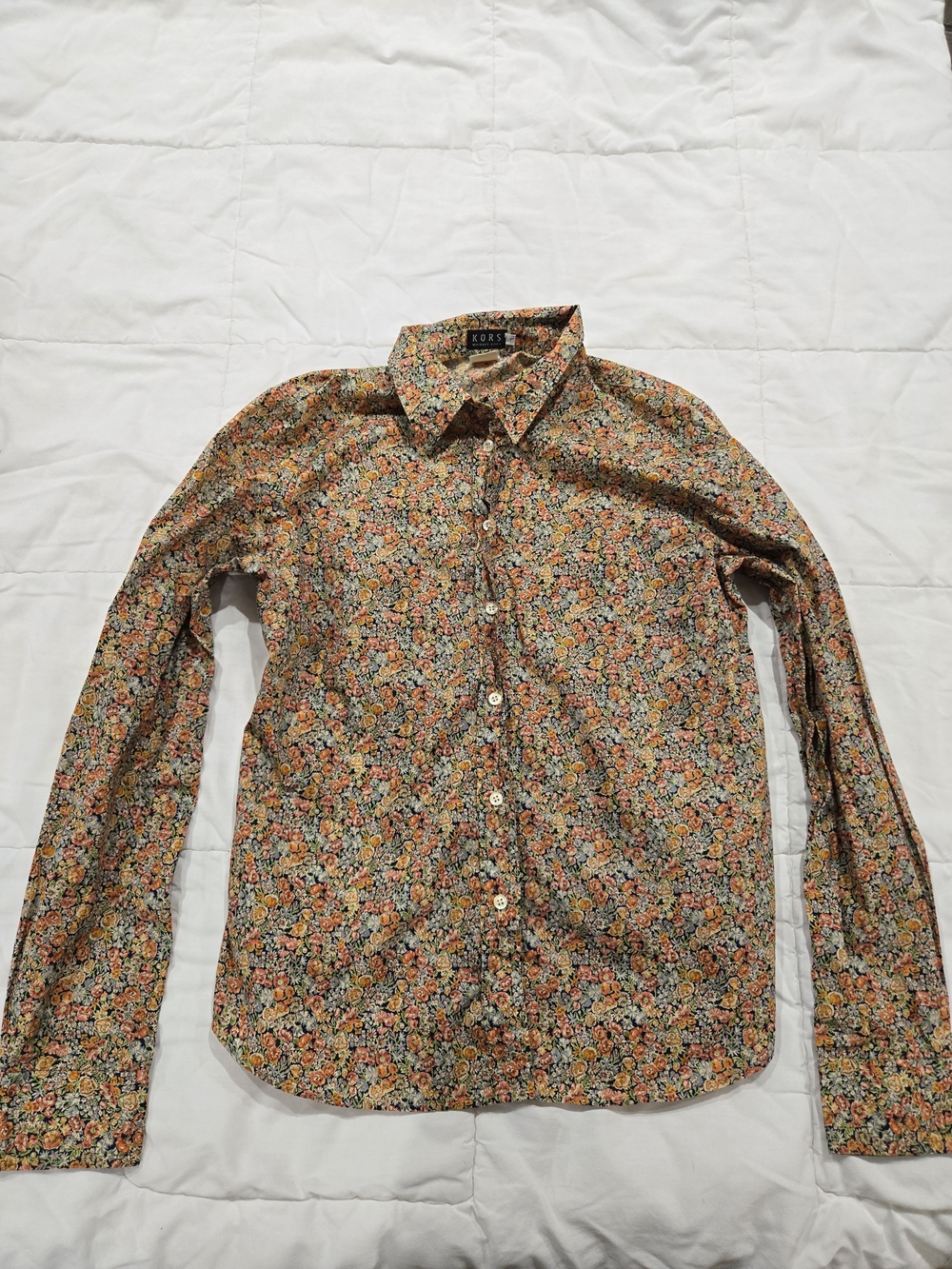 Vintage Michael Kors Women’s Floral Button-Down Shirt in Orange